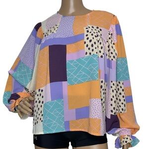 Fate Colorful Patchwork Long Sleeve Top Small